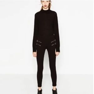 Zara Double Zipper Black Legging Pants